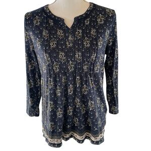 Lucky Brand Boho Floral Peasant Top.  Size M